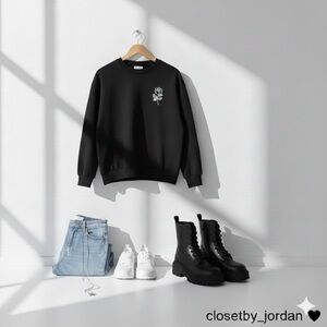 Black Top with White Floral Accent – Minimal Chic